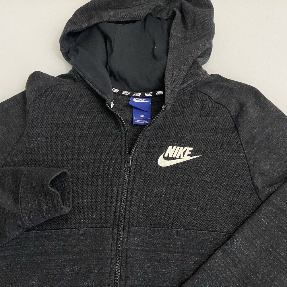 Vintage 80's 1984-1987 Nike Hoodie Sz S Blk Full Zip White Swoosh Blue Tag Grey
